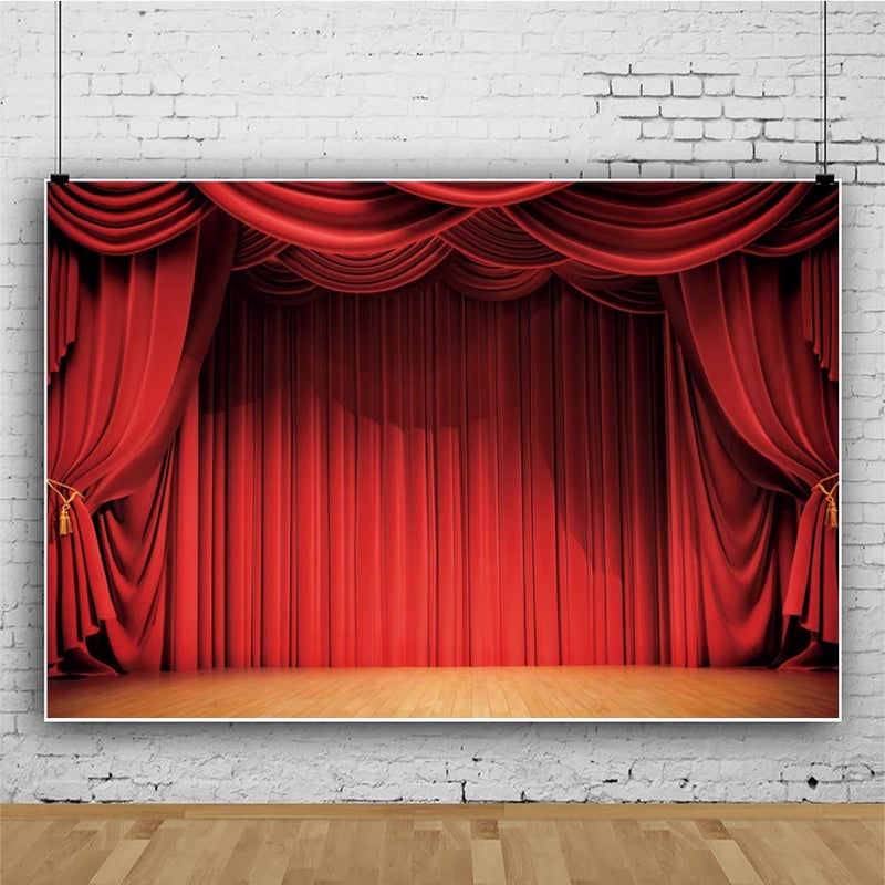Haoyiyi 10x8ft Red Curtain Backdrops for Stage Backdrop Red Drapes Curtains Panels Swags Window Background Photography Adults Wedding Hall Birthday Music Party Event Stage Show Decoration Photo - Image 3